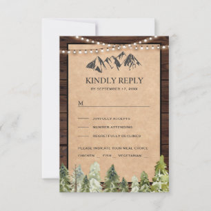 Cartons Réponse Mariage rustique Kraft en forêt de montagne