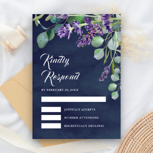 Cartons Réponse Mariage Rustique Lavande et Eucalyptus Bleu Nuit