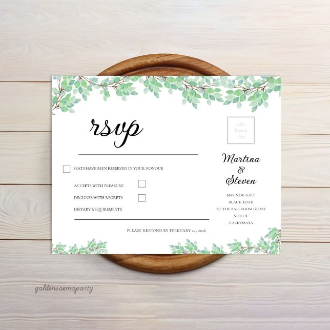 Cartons Réponse Mariage Rustique Moderne à la Eucalyptus (Rustic Modern Eucalyptus Greenery Wedding RSVP Card)