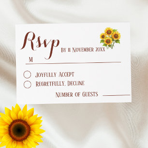 Cartons Réponse Mariage rustique simple et élégant de tournesol Rs