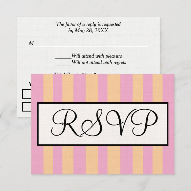 Cartons Réponse Mariage Sandy Beach rayures de cabane rose  (Devant / Derrière)