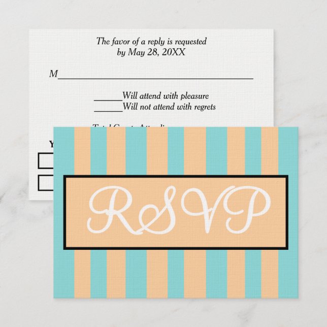 Cartons Réponse Mariage Sandy Beach Seafoam Blue Cabana Rayures  (Devant / Derrière)