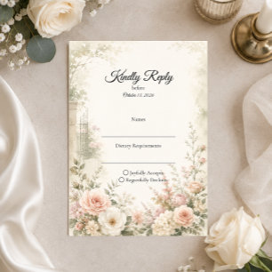 Cartons Réponse Mariage Sérénité Jardin Romantique aux Teintes Ros