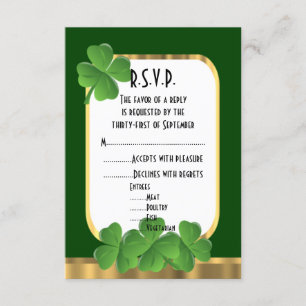 Cartons Réponse Mariage shamrock irlandais vert or R.S.V.P