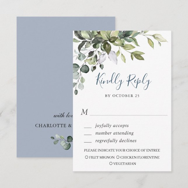 Cartons Réponse Mariage simple à la verdure d'eucalyptus à l'aquar (Devant / Derrière)