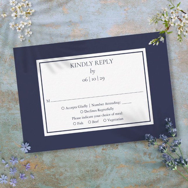 Cartons Réponse Mariage Simple Bleu Nuit et Blanc Classique (Navy Blue And White Simple Nautical Wedding RSVP Card)