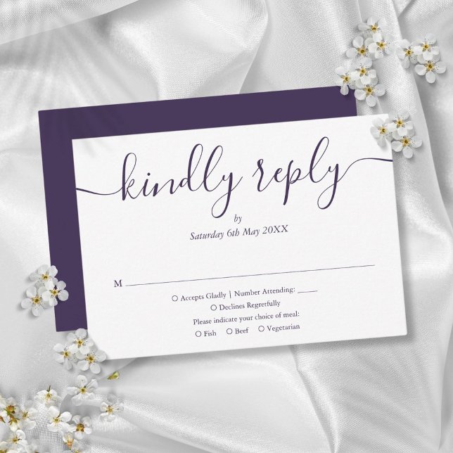 Cartons Réponse Mariage simple élégant écriture violette (Purple Simple Elegant Script Wedding RSVP Card)