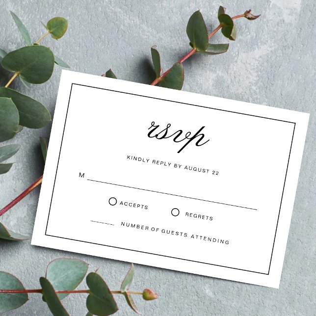 Cartons Réponse Mariage Simple Élégant Formel Blanc & Noir (Simple white and black wedding RSVP cards help guests respond with elegant simplicity.)