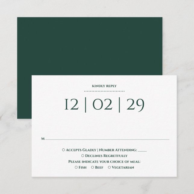 Cartons Réponse Mariage Simple et Spécial Date Vert Emeraude (Devant / Derrière)