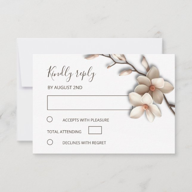 Cartons Réponse Mariage simple Magnolia ivoire 3D (Devant)