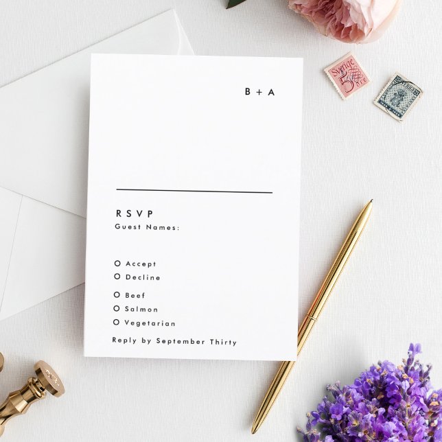 Cartons Réponse Mariage simple moderne de Monogramme noir et blanc (Créateur téléchargé)