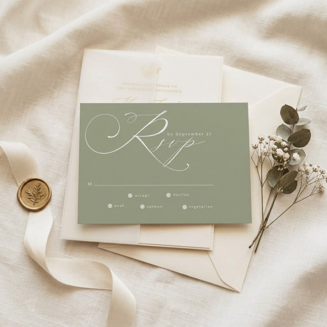 Cartons Réponse Mariage Simple Moderne Vert Sauge et Blanc (Créateur téléchargé)