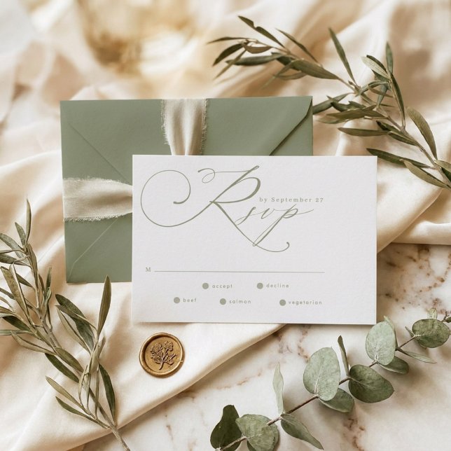 Cartons Réponse Mariage simple moderne vert sauge et blanc (Créateur téléchargé)