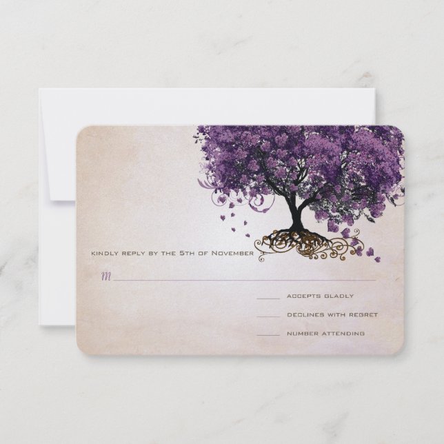 Cartons Réponse Mariage simple Peachy Purple Cardiaque Leaf Arbre  (Devant)