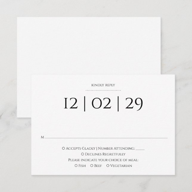 Cartons Réponse Mariage Simple Spécial Date Noir Et Blanc (Devant / Derrière)