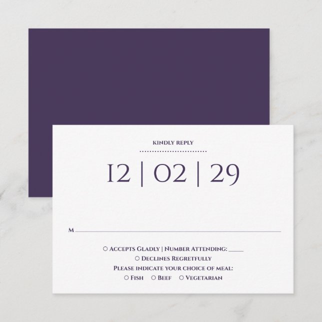 Cartons Réponse Mariage Simple Spécial Date Violet (Devant / Derrière)