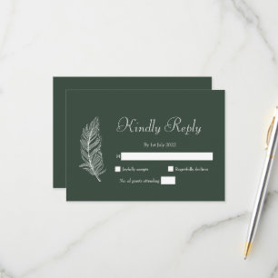 Cartons Réponse Mariage simple vert foncé et blanc ROE