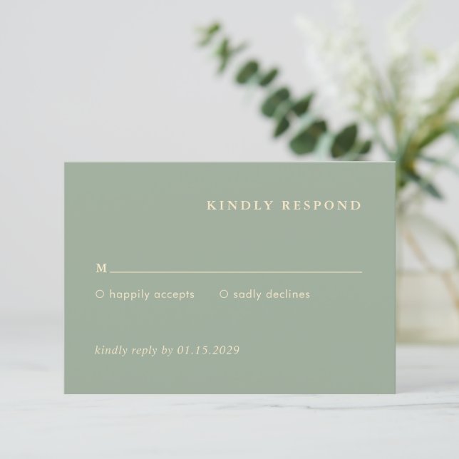 Cartons Réponse Mariage Simple Vert Sauge Moderne (Debout devant)