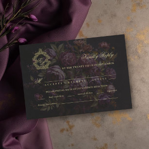 Cartons Réponse Mariage sombre victorien à dentelle botanique