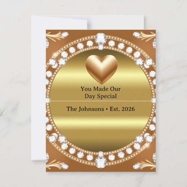 Cartons Réponse 💍 Mariage Style Monogramme Cœur Doré 🌹 (Devant)
