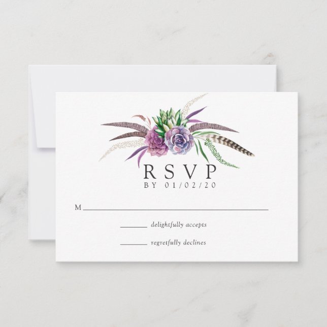 Cartons Réponse Mariage succulent aquarelle boho mystique (Devant)
