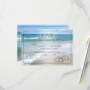 Cartons Réponse Mariage sur la Plage Cœurs dans le Sable Monogramm