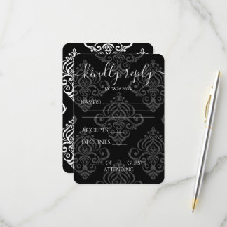 Cartons Réponse Mariage sur mesure en damas noir et blanc