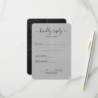 Cartons Réponse Mariage sur mesure feuille grise noire