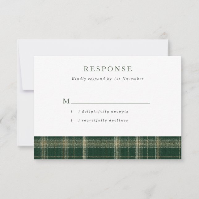 Cartons Réponse Mariage Tartan Écossais Vert Foncé (Devant)