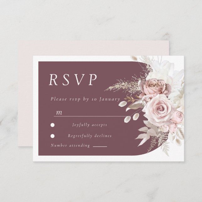 Cartons Réponse Mariage tendance Berry Blush Ivory Boho Arch (Devant / Derrière)