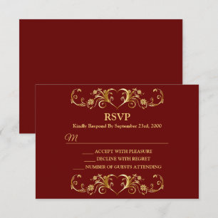 Cartons Réponse Mariage Tendance Géométrique Rouge Or