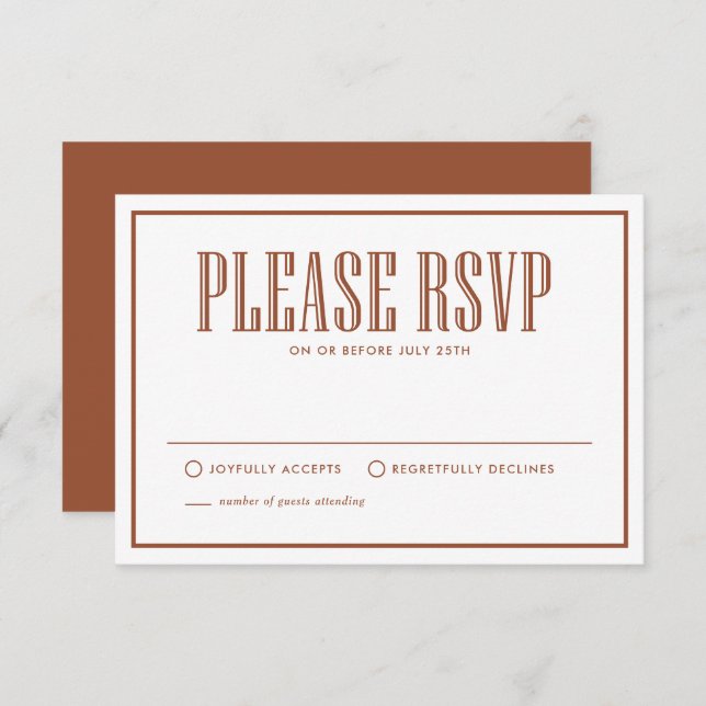 Cartons Réponse Mariage Terracotta Manger Boire et être Marié (Devant / Derrière)