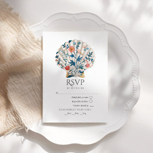 Cartons Réponse Mariage Thème Marin Floral Coquillages Plage Côtiè