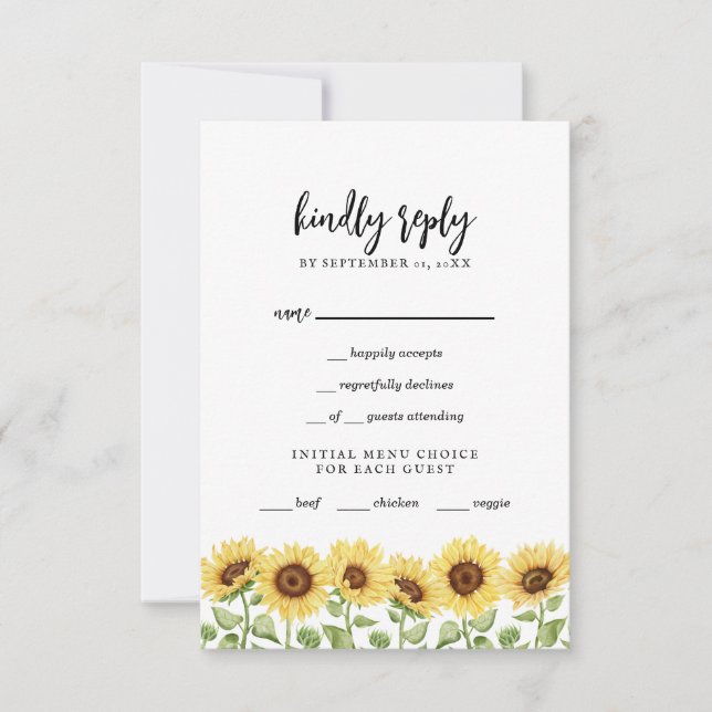 Cartons Réponse Mariage Tournesol Jaune Moderne (Devant)