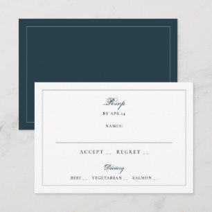 Cartons Réponse Mariage Traditionnel Blanc Bleu Marine Bordure