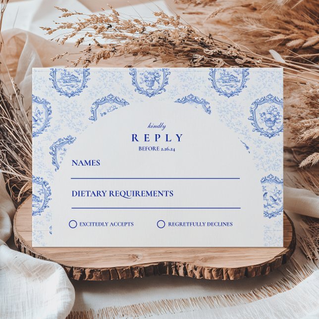 Cartons Réponse Mariage Traditionnel Bleu Blanc de Delft (Créateur téléchargé)