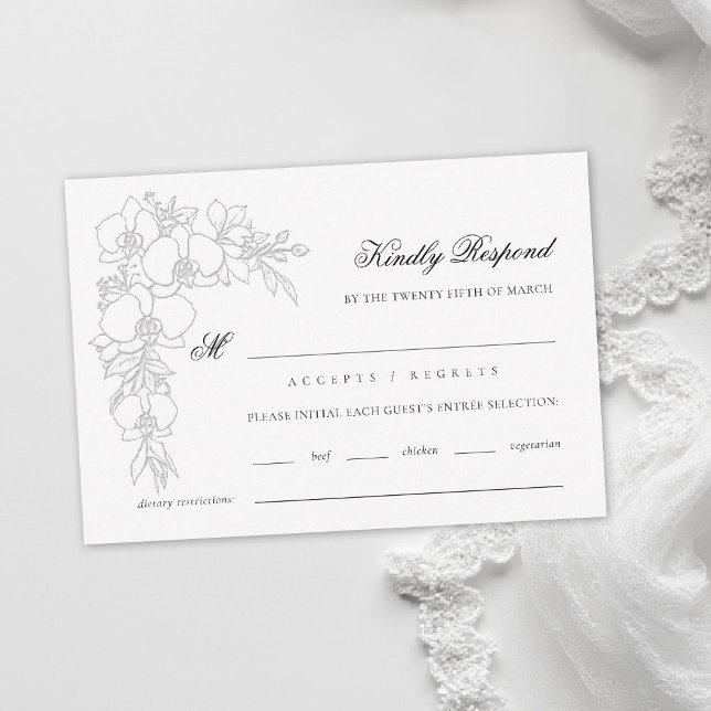 Cartons Réponse Mariage Traditionnel Formel Élévé Orchidée Blanche (orchid wedding rsvp meal formal modern classic traditional black tie parents hosted white)
