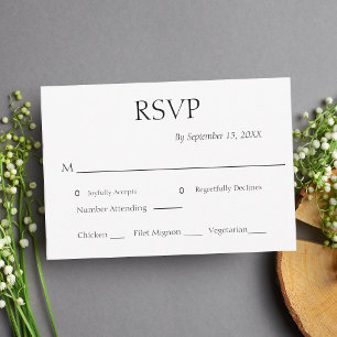 Cartons Réponse Mariage Traditionnel Formel Minimaliste Noir Blanc