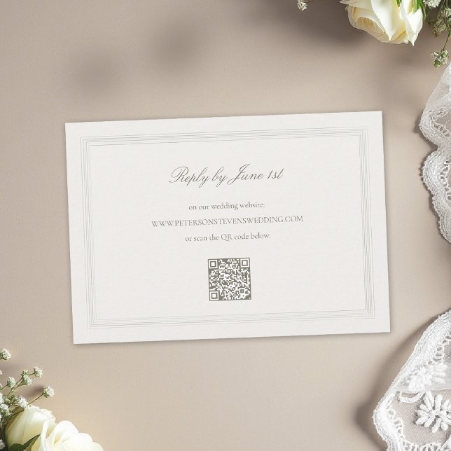 Cartons Réponse Mariage Triple Classique Moderne Romantique Formel (formal wedding rsvp modern classic triple frame faux embossed black tie ecru traditional)