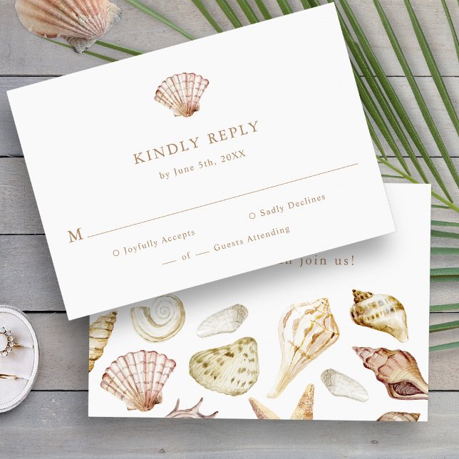 Cartons Réponse Mariage Tropical Élégant (Elegant Watercolor Seashell Tropical Beach Wedding RSVP Card by Painted Paperie
)