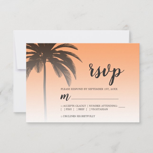 Cartons Réponse Mariage Tropical Palm Tree Orange Beach (Devant)