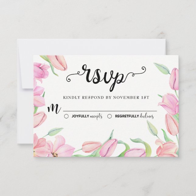 Cartons Réponse Mariage Tulipes d'aquarelle rose (Devant)
