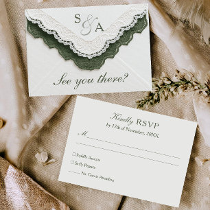 Cartons Réponse Mariage Unique Vintage Lace Vert Olive à Envoyer p
