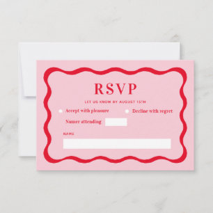 Cartons Réponse Mariage Vague Rose et Rouge Rétro