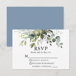 Cartons Réponse Mariage verdure aquarelle bleu poussiéreux