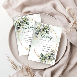 Cartons Réponse Mariage vert bohème à l'aquarelle botanique rêveus