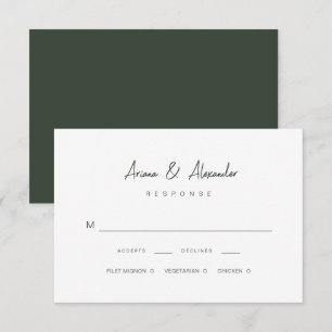 Cartons Réponse Mariage vert de forêt de script simple