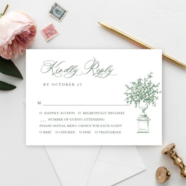 Cartons Réponse Mariage vert de la saison florale de la Renaissanc (Créateur téléchargé)