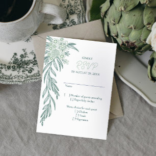 Cartons Réponse Mariage vert émeraude de la Monnaie de Sage Floral