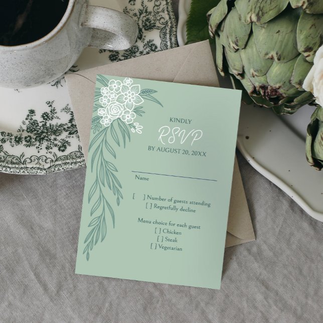 Cartons Réponse Mariage vert émeraude de la Monnaie de Sage Floral (Créateur téléchargé)